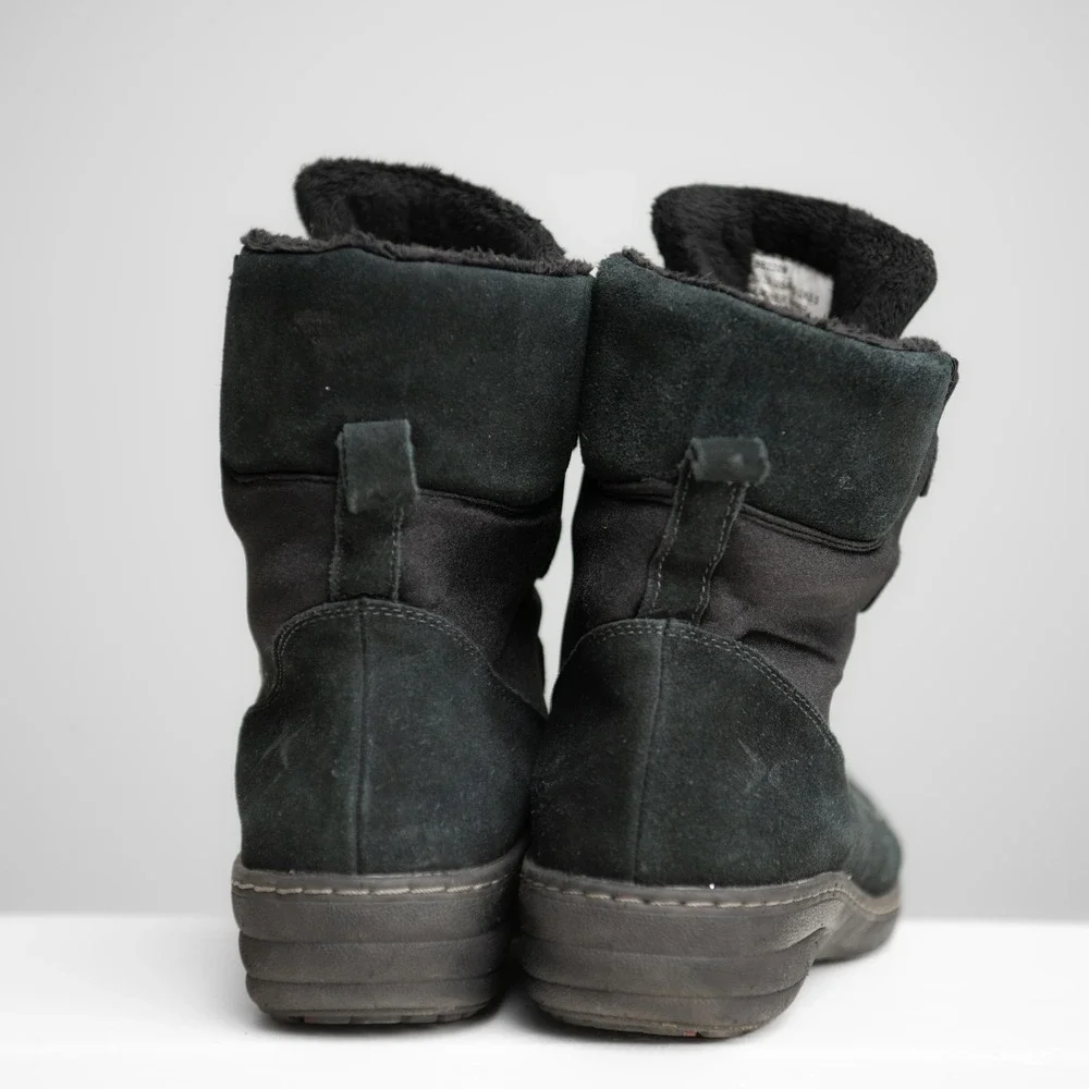 Aetrex Womens Sz 8.5 Black Leather Suede Lace Up Winter Boots Apres Ski GorpCore